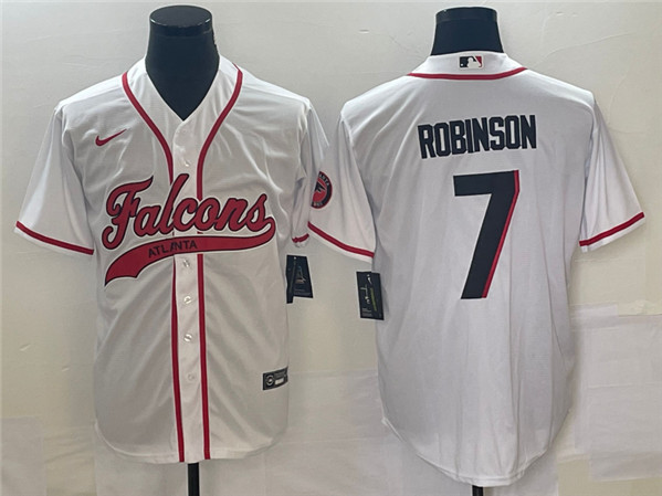 Men's Atlanta Falcons #7 Bijan Robinson White With Patch Cool Base Stitched Baseball Jersey